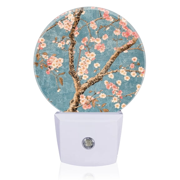 Night Lights Plug Into Wall, Lathy Branches Covered With Pink And White Cherry Blossoms LED Night Lights Lamp with Dusk to Dawn Sensor for Kids Room, Bedroom, Bathroom, Kitchen, Hallway
