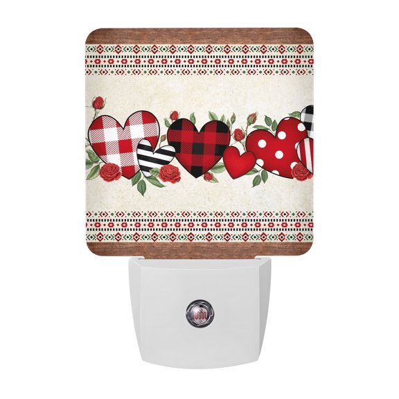 Night Lights Plug into Wall, Love Heart Valentine's Day LED Night Light with Dusk to Dawn Sensor, Spring Floral Roses Romantic Decorative Nightlight for Hallway Bathroom Kitchen
