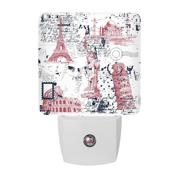 Night Lights Plug into Wall, Modern City LED Night Light with Dusk to Dawn Sensor, Vintage Red Architecture Classic Buildings Decorative Nightlight for Hallway Bathroom Kitchen