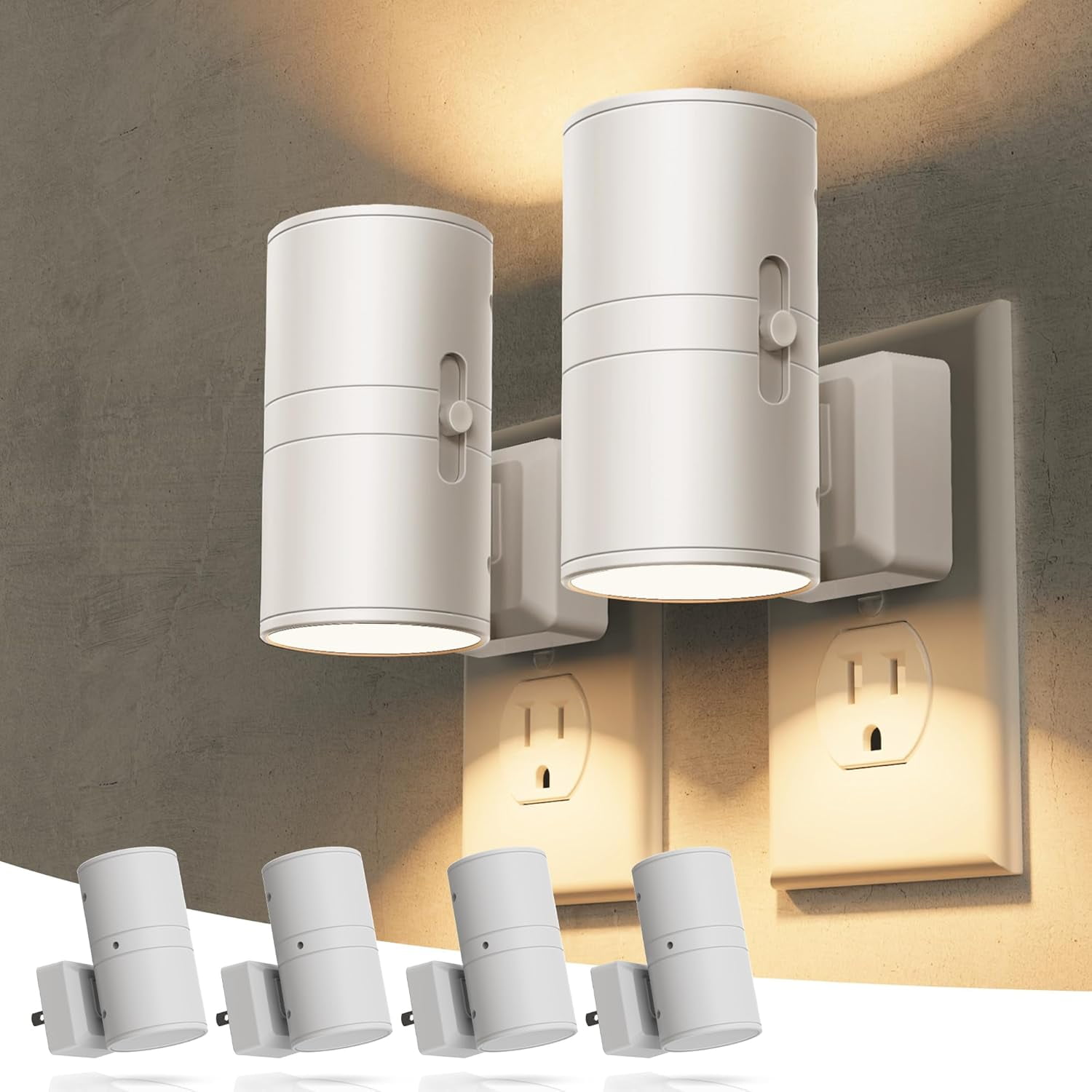 Night Lights Plug into Wall, Modern LED Night Light Plug in, Dusk to Dawn Sensor, 5000K Daylight, 0-100LM Adjustable Brightness, Dimmable NightLight for Hallway, Bedroom, Stairway, 2 Pack
