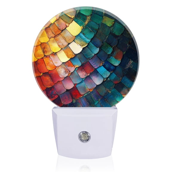 Night Lights Plug Into Wall, Multicolored Scale Pattern LED Night Lights Lamp with Dusk to Dawn Sensor for Kids Room, Bedroom, Bathroom, Kitchen, Hallway