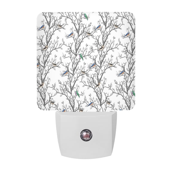 Night Lights Plug into Wall, Natural Trees Branches LED Night Light with Dusk to Dawn Sensor, Colored Birds Vintage Rustic Decorative Nightlight for Hallway Bathroom Kitchen