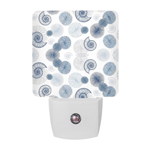 Night Lights Plug into Wall, Nautical Coastal LED Night Light with Dusk to Dawn Sensor, Summer Marine Life Sea Shells Coral Blue Decorative Nightlight for Hallway Bathroom Kitchen