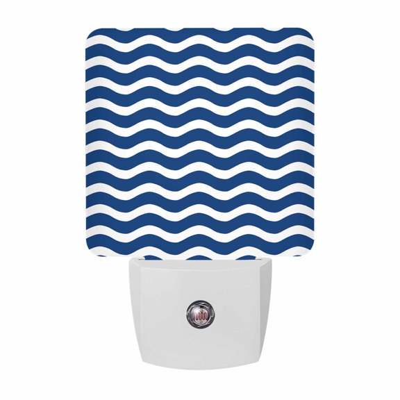 Night Lights Plug into Wall, Navy Blue White LED Night Light with Dusk to Dawn Sensor, Abstract Waves Water Ripple Striped Decorative Nightlight for Hallway Bathroom Kitchen