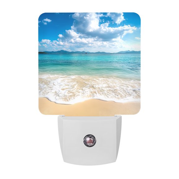 Night Lights Plug into Wall, Ocean Beach LED Night Light with Dusk to Dawn Sensor, Waves Sand Horizon Shore Summer Decorative Nightlight for Hallway Bathroom Kitchen