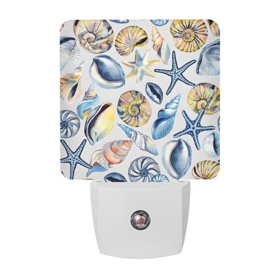 Night Lights Plug into Wall, Ocean Coastal LED Night Light with Dusk to Dawn Sensor, Summer Nautical Starfish Conch Shells Decorative Nightlight for Hallway Bathroom Kitchen