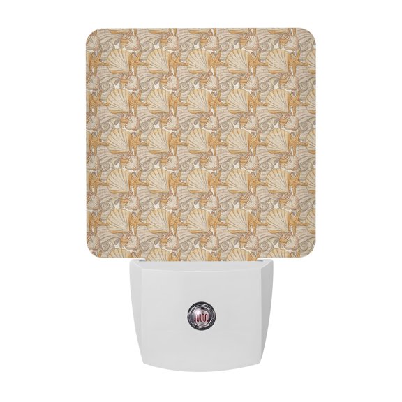 Night Lights Plug into Wall, Orange Shell Coastal LED Night Light with Dusk to Dawn Sensor, Vintage Ocean Starfish Seaside Decorative Nightlight for Hallway Bathroom Kitchen