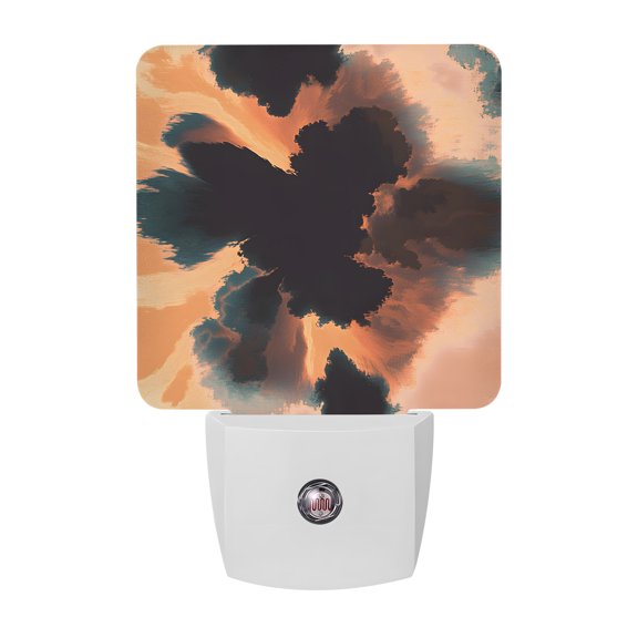 Night Lights Plug into Wall, Orange Teal Black LED Night Light with Dusk to Dawn Sensor, Contemporary Abstract Hazy Sense Decorative Nightlight for Hallway Bathroom Kitchen