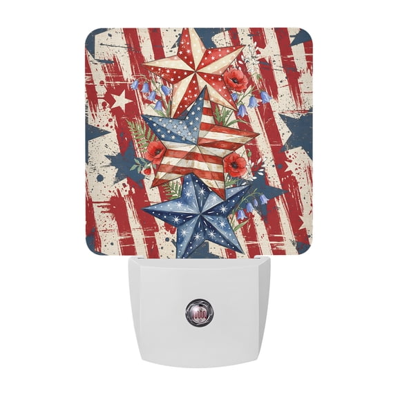 Night Lights Plug into Wall, Patriotic USA Flag LED Night Light with Dusk to Dawn Sensor, Texas Star Botanical Leaves Red Striped Decorative Nightlight for Hallway Bathroom Kitchen