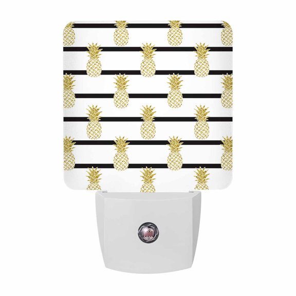 Night Lights Plug into Wall, Pineapple LED Night Light with Dusk to Dawn Sensor, Modern Abstract Yellow Fruits Stripes Decorative Nightlight for Hallway Bathroom Kitchen