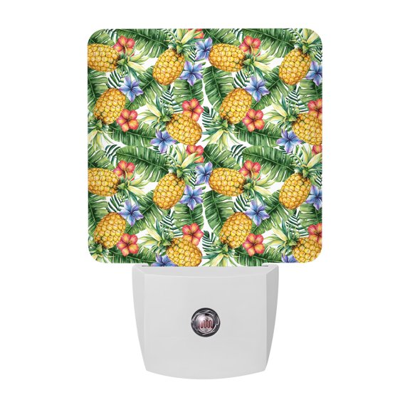 Night Lights Plug into Wall, Pineapple LED Night Light with Dusk to Dawn Sensor, Yellow Tropical Fruit Palm Leaf Floral Summer Decorative Nightlight for Hallway Bathroom Kitchen