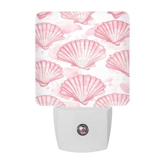 Night Lights Plug into Wall, Pink Coastal Shell LED Night Light with Dusk to Dawn Sensor, Summer Beach Nautical Ocean Decorative Nightlight for Hallway Bathroom Kitchen