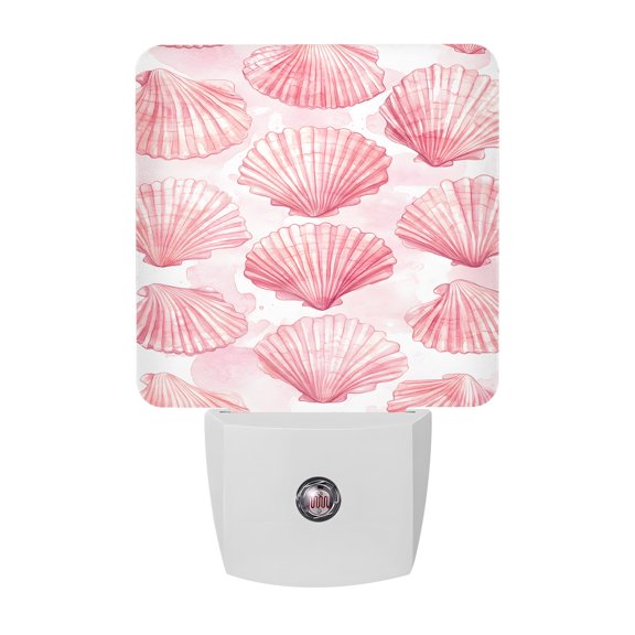 Night Lights Plug into Wall, Pink Coastal Shell LED Night Light with Dusk to Dawn Sensor, Summer Beach Ocean Nautical Decorative Nightlight for Hallway Bathroom Kitchen