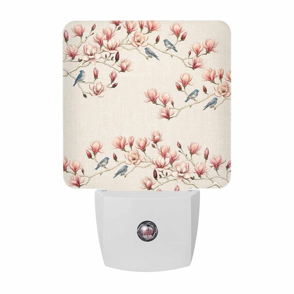 Night Lights Plug into Wall, Pink Flowers LED Night Light with Dusk to Dawn Sensor, Branches Spring Floral Farmhouse Art Rustic Decorative Nightlight for Hallway Bathroom Kitchen