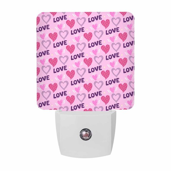 Night Lights Plug into Wall, Pink Love LED Night Light with Dusk to Dawn Sensor, Valentine's Day Heart Rustic Minimalist Decorative Nightlight for Hallway Bathroom Kitchen