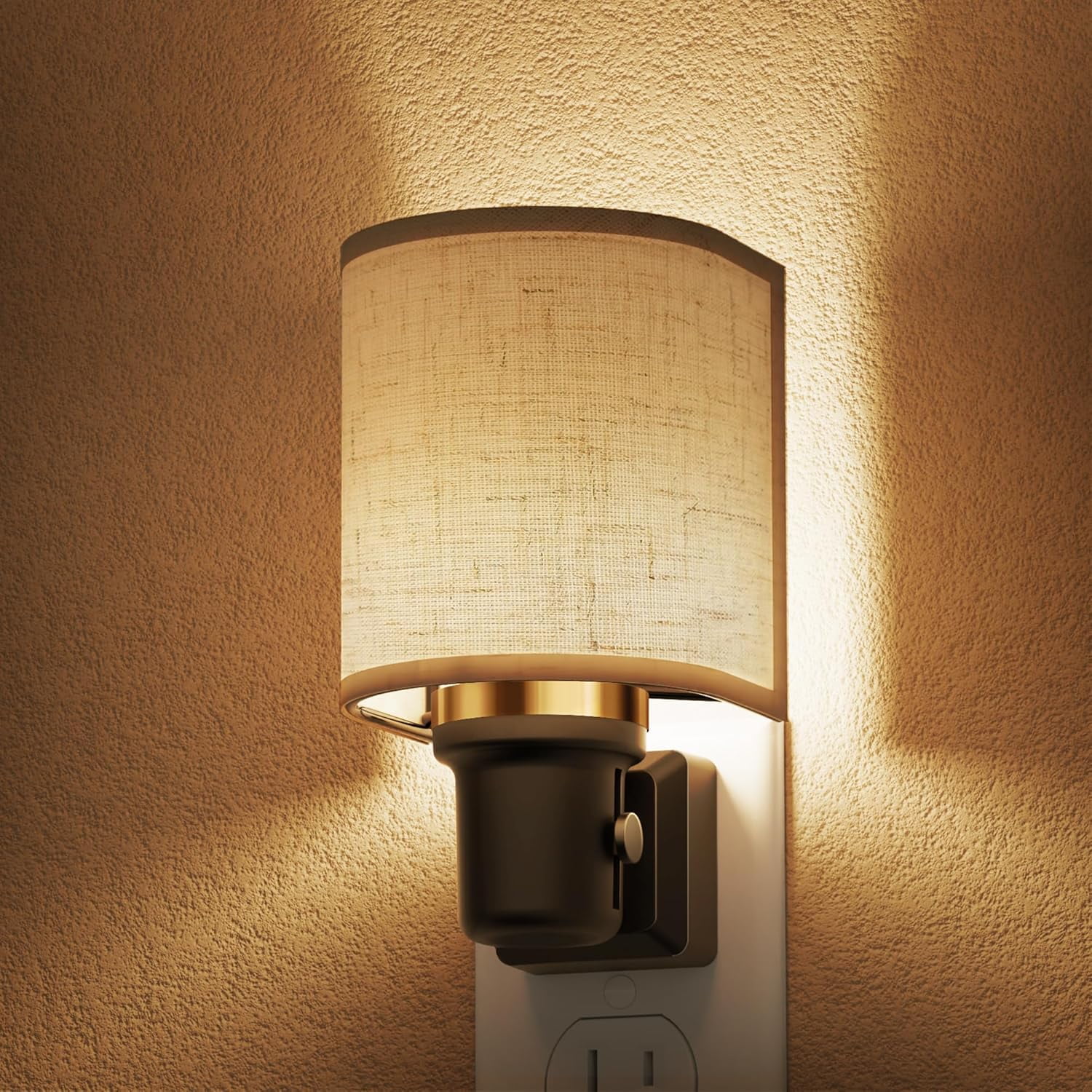 Night Lights Plug into Wall, Plug in Night Light Dimmable, Farmhouse Decorative Nightlights Plug in Wall, Light Sensor 0-100LM, Soft Linen Fabric Nightlight Warm for Bedroom Hallway Decor
