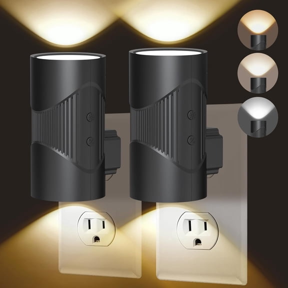 Night Lights Plug into Wall, Plug in Night Light, Night Light, Dusk to Light Sensor, 3 Light Modes, Dimmable Night Lights for Bedroom Bathroom Hallway Kitchen Stairs (Black, 2 Pack)
