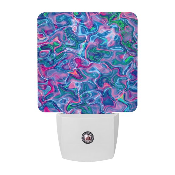 Night Lights Plug into Wall, Purple Green Waves LED Night Light with Dusk to Dawn Sensor, Modern Abstract Art Decorative Nightlight for Hallway Bathroom Kitchen
