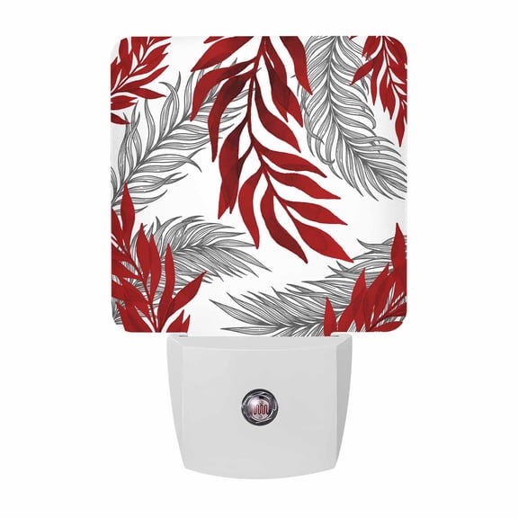 Night Lights Plug into Wall, Red Leaves LED Night Light with Dusk to Dawn Sensor, Willow Leaf Abstract Plants Rustic Branch Decorative Nightlight for Hallway Bathroom Kitchen
