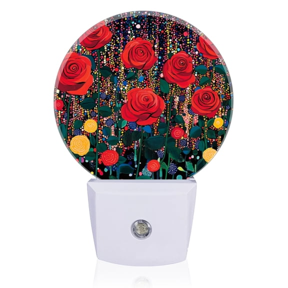Night Lights Plug Into Wall, Red Roses And Colored Polka Dots LED Night Lights Lamp with Dusk to Dawn Sensor for Kids Room, Bedroom, Bathroom, Kitchen, Hallway