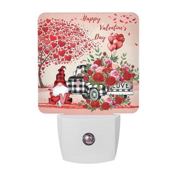 Night Lights Plug into Wall, Red Roses Valentine's Day LED Night Light with Dusk to Dawn Sensor, Gnomes Floral Love Heart Romantic Decorative Nightlight for Hallway Bathroom Kitchen