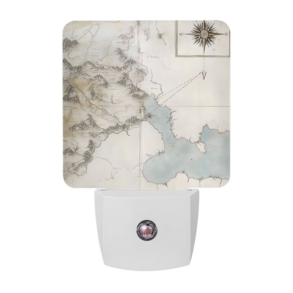Night Lights Plug into Wall, Retro Map LED Night Light with Dusk to Dawn Sensor, Middle Century Rustic Mountain Ocean Landscape Decorative Nightlight for Hallway Bathroom Kitchen