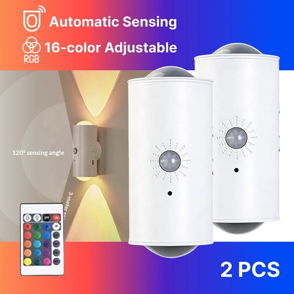 Night Lights Plug Into Wall Smart Rechargeable LED Motion Sensor RGB Gradient Ambient Lighting Dimmable Remote Control Modern Design Wall Lamp 1-2 Pack