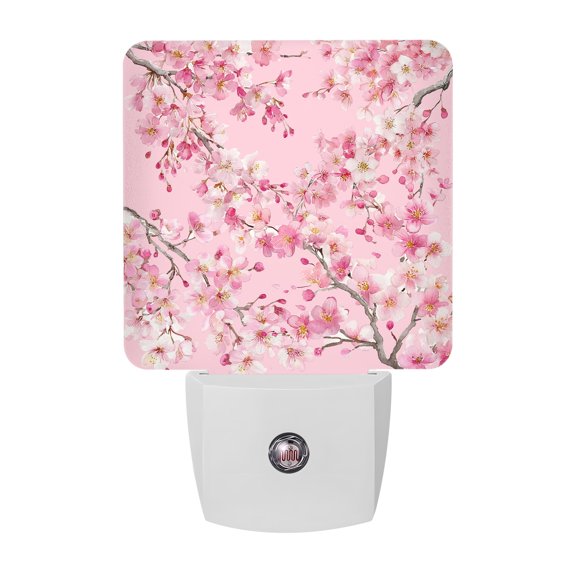 Night Lights Plug into Wall, Spring Peaches LED Night Light with Dusk to Dawn Sensor, Botanical Blossom Flowers Branches Decorative Nightlight for Hallway Bathroom Kitchen