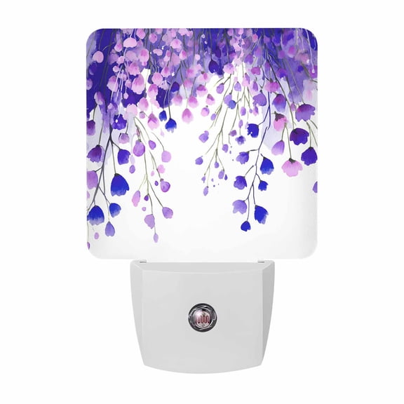Night Lights Plug into Wall, Spring Purple Wisteria Flowers LED Night Light with Dusk to Dawn Sensor, Rustic Floral Branches Decorative Nightlight for Hallway Bathroom Kitchen