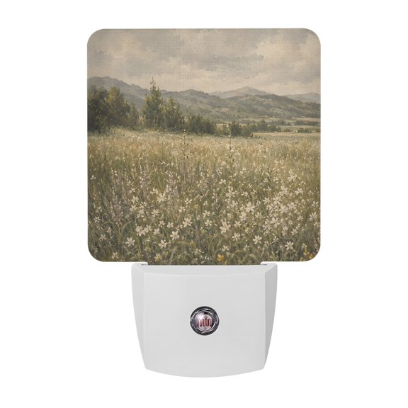 Night Lights Plug into Wall, Spring Wildflowers LED Night Light with Dusk to Dawn Sensor, Rustic Farmhouse Flowers Cloud Scenery Decorative Nightlight for Hallway Bathroom Kitchen