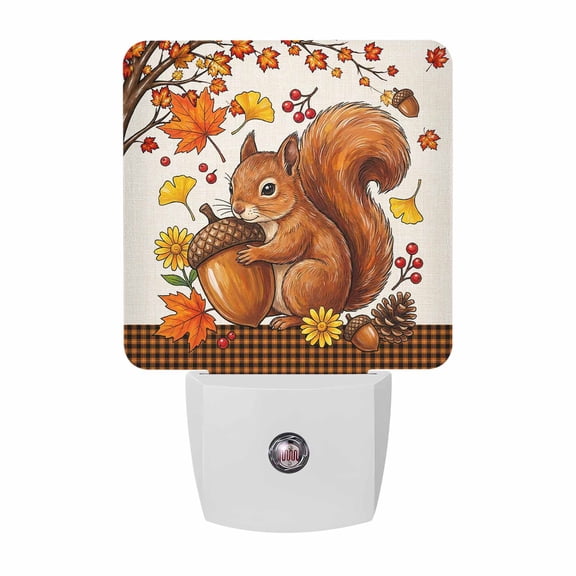 Night Lights Plug into Wall, Squirrel Fall LED Night Light with Dusk to Dawn Sensor, Thanksgiving Branches Berry Rustic Decorative Nightlight for Hallway Bathroom Kitchen