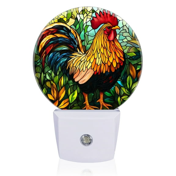 Night Lights Plug Into Wall, Stained Glass Style Rooster LED Night Lights Lamp with Dusk to Dawn Sensor for Kids Room, Bedroom, Bathroom, Kitchen, Hallway