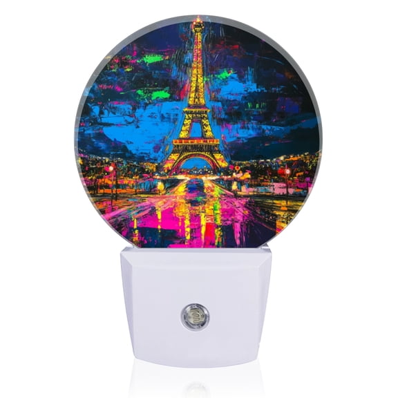 Night Lights Plug Into Wall, Stunning Artistic Eiffel Illustration LED Night Lights Lamp with Dusk to Dawn Sensor for Kids Room, Bedroom, Bathroom, Kitchen, Hallway