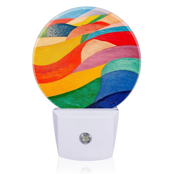 Night Lights Plug Into Wall, Stunning Rainbow - Hued Waves LED Night Lights Lamp with Dusk to Dawn Sensor for Kids Room, Bedroom, Bathroom, Kitchen, Hallway