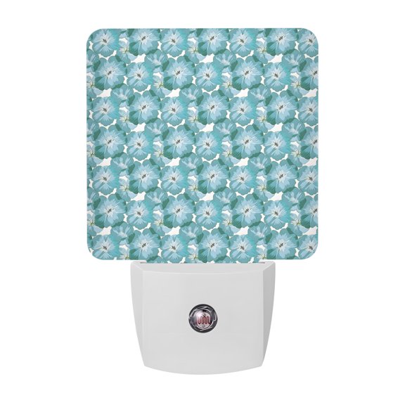 Night Lights Plug into Wall, Summer Turquoise Flower LED Night Light with Dusk to Dawn Sensor, Spring Floral Botanical Rustic Decorative Nightlight for Hallway Bathroom Kitchen