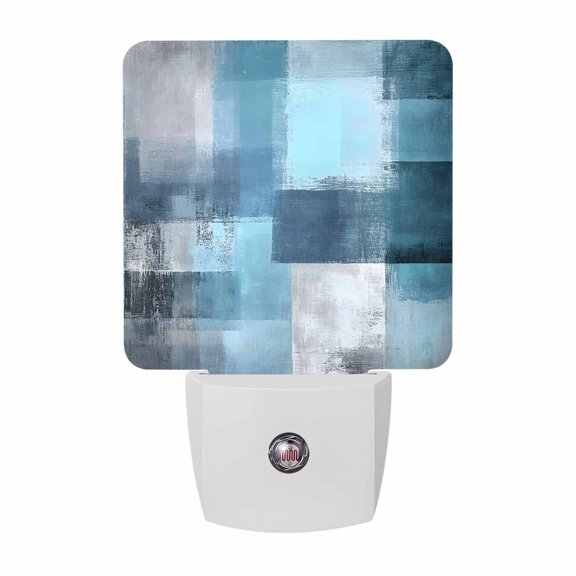 Night Lights Plug into Wall, Teal Blue LED Night Light with Dusk to Dawn Sensor, Modern Oil Painting Abstract Ombre Geometric Decorative Nightlight for Hallway Bathroom Kitchen