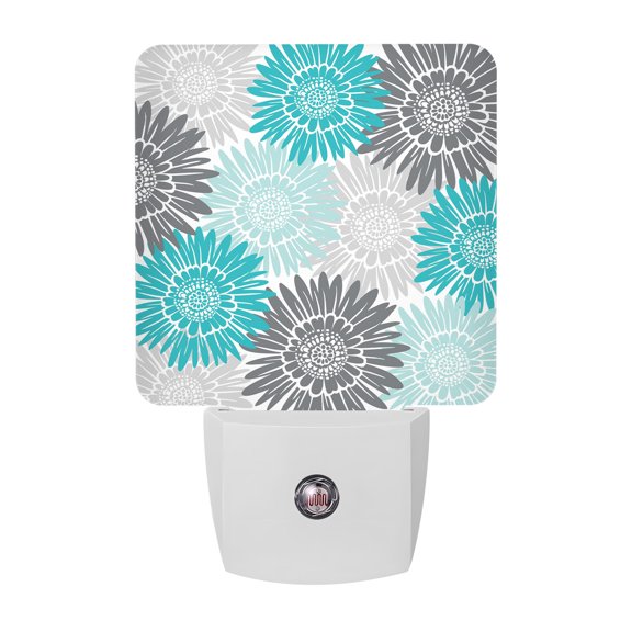 Night Lights Plug into Wall, Turquoise Grey Sunflowers LED Night Light with Dusk to Dawn Sensor, Boho Rustic Floral Vintage Blossom Decorative Nightlight for Hallway Bathroom Kitchen