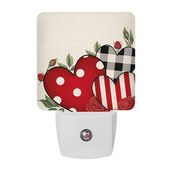 Night Lights Plug into Wall, Valentine's Day LED Night Light with Dusk to Dawn Sensor, Red Love Heart Roses Romantic Rustic Decorative Nightlight for Hallway Bathroom Kitchen