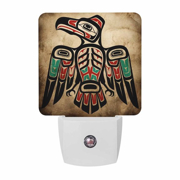 Night Lights Plug into Wall, Vintage Eagle Totem LED Night Light with Dusk to Dawn Sensor, Brown Animal Cultural Abstract Decorative Nightlight for Hallway Bathroom Kitchen