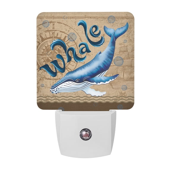 Night Lights Plug into Wall, Vintage Whale LED Night Light with Dusk to Dawn Sensor, Brown Nautical Anchor Bubbles Coastal Decorative Nightlight for Hallway Bathroom Kitchen