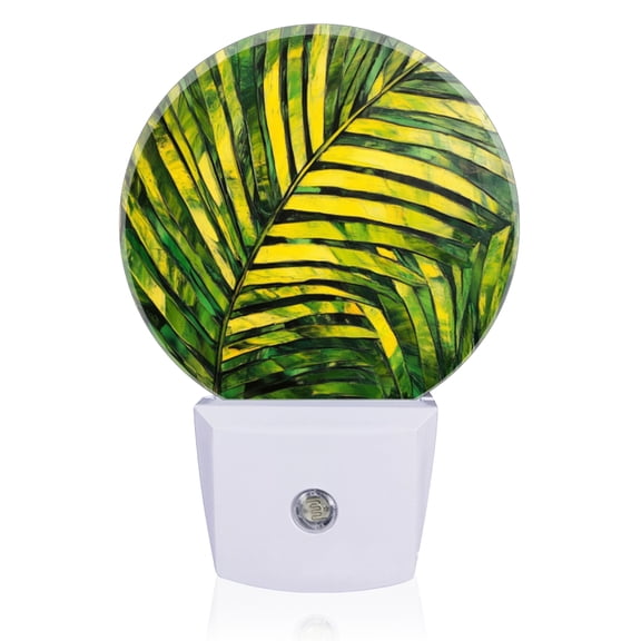 Night Lights Plug Into Wall, Well Textured Yellow-Green Palm Leaves LED Night Lights Lamp with Dusk to Dawn Sensor for Kids Room, Bedroom, Bathroom, Kitchen, Hallway