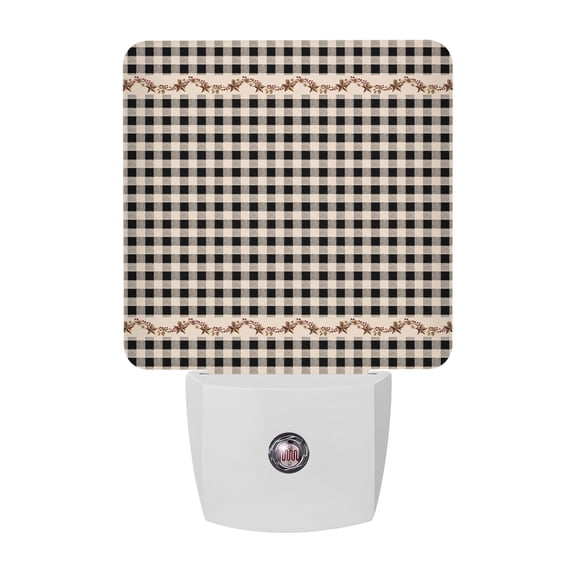 Night Lights Plug into Wall, Western Texas Star Retro LED Night Light with Dusk to Dawn Sensor, Country Vintage Black Beige Plaid Decorative Nightlight for Hallway Bathroom Kitchen