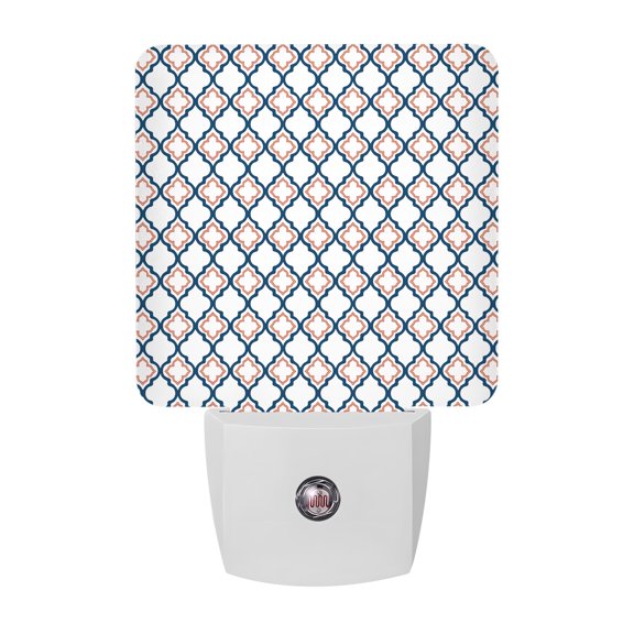 Night Lights Plug into Wall, White Orange Moroccan LED Night Light with Dusk to Dawn Sensor, Geometric Abstract Art Decorative Nightlight for Hallway Bathroom Kitchen