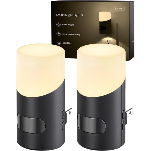 Night Lights Plug into Wall with Motion Sensor, 1-150LM Dimmable Plug-in Nightlight Indoor for , Bathroom, Hallway, Stairs, Pet House, Toilet, 2
