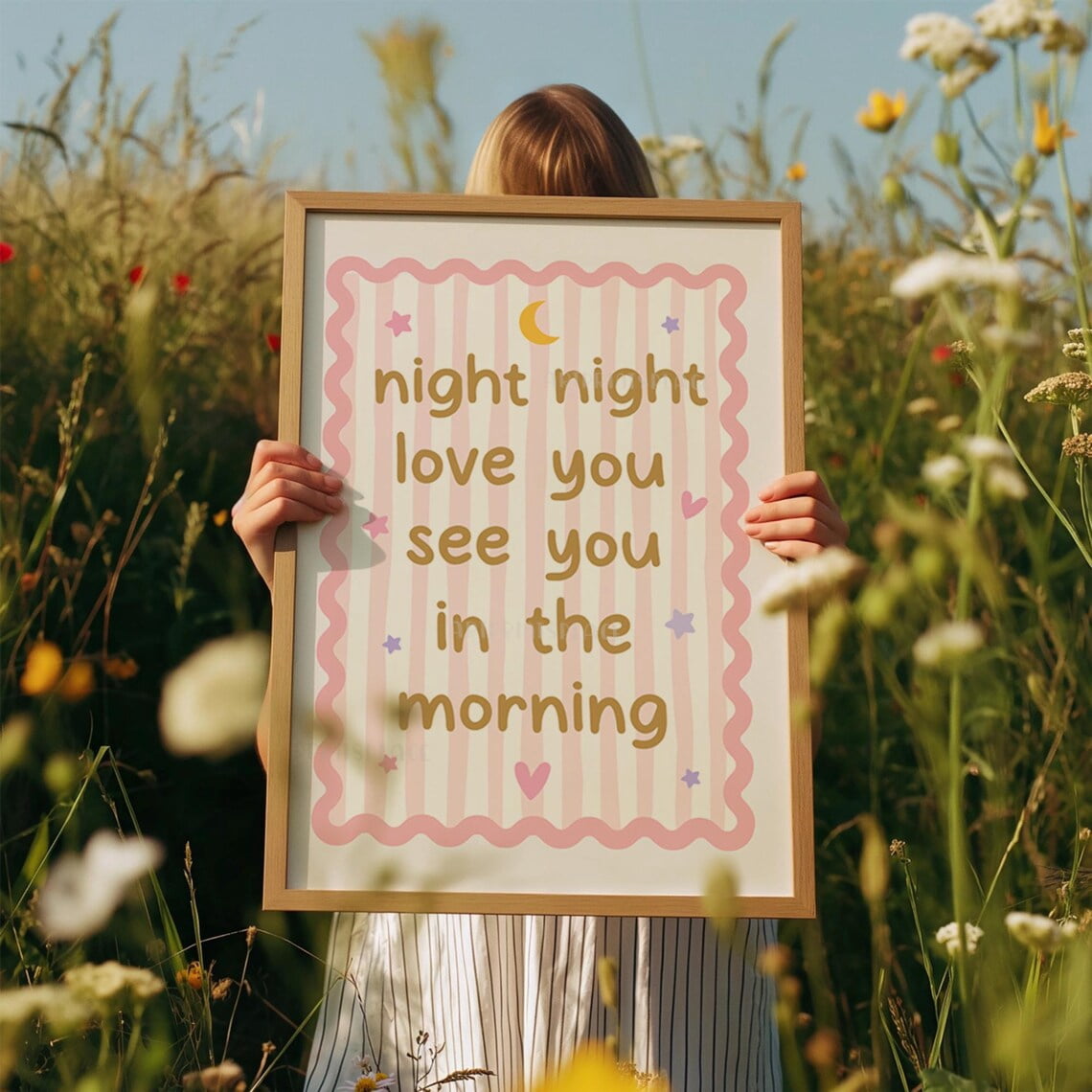 Night Love You Wall Art Print, Pastel Children Friendly, Cute Girls ...
