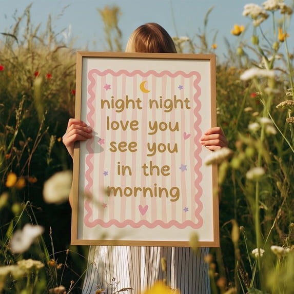 Night Love You Wall Art Print, Pastel Children Friendly, Cute Girls ...