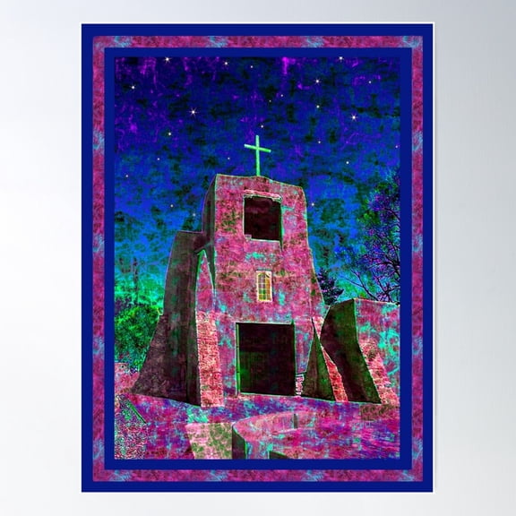 Night Magic, San Miguel Mission Poster Wall Art, Modern Wall Decor For Living Room Bedroom, 16x24 UNFRAMED