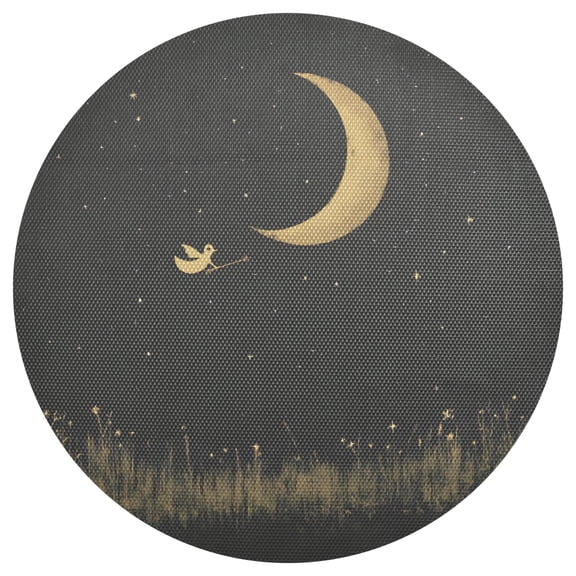 Night Moon 15.4in Diameter PVC Plate Mat, Heat-Resistant and Cuttable, Kitchen Decor