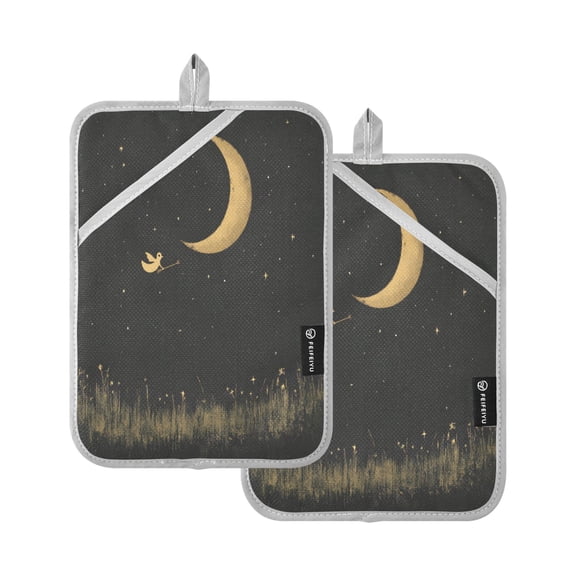 Night Moon 7x9.8in Pot Holder Set Heat-Resistant Oven Hot Pads Durable with Storage Loop