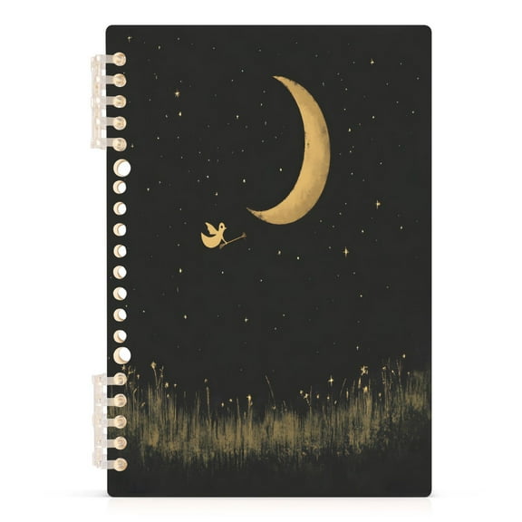 Night Moon A5 8.3x5.7in PP Notebook, Adjustable Rings, 60 Sheets, Diary or Journey Note